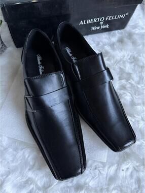 Alberto Fellini Black Leather Slip-On Dress Shoes Size 9
